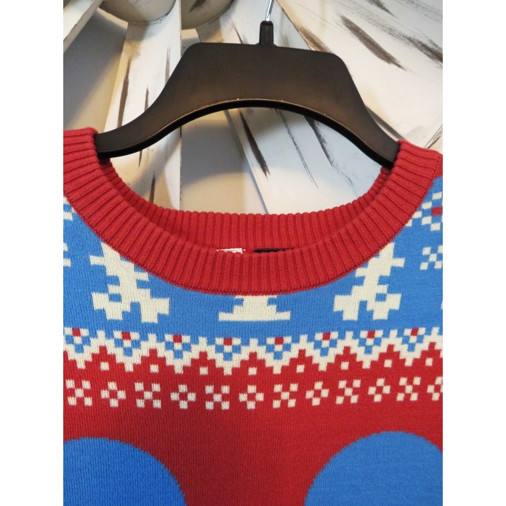 Disney Mickey Mouse Holiday Christmas Sweater Red Isle Knit Pattern Size Large - Picture 4 of 9